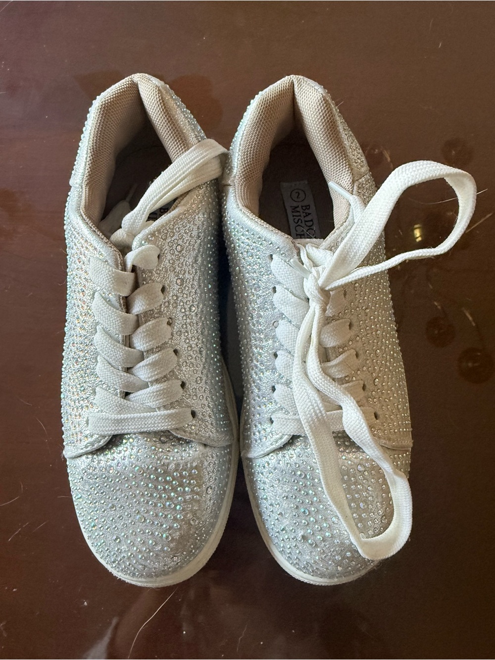 Badgley Mischka White Rhinestone Embellished Kids Sneakers